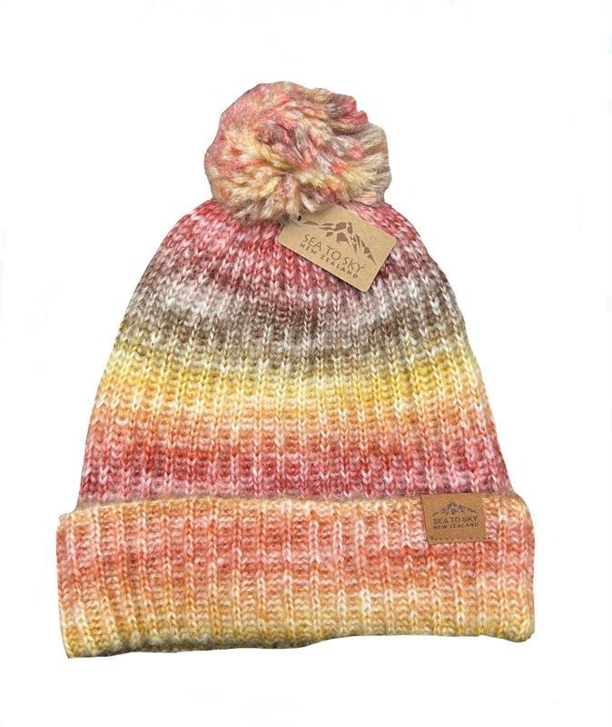 Pompom Beanie - Kowhai/ Whero (Yellow/Red)